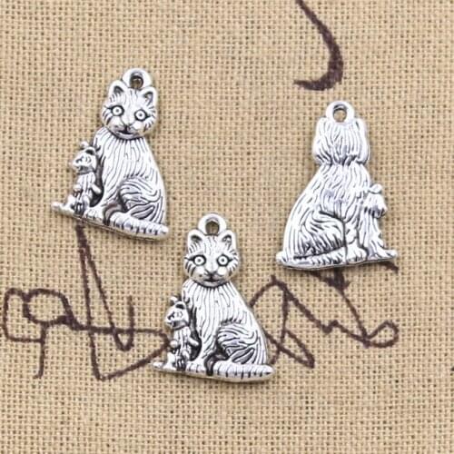 15pcs Charms mother baby cat 22x15mm Antique Silver Color Pendants DIY Crafts Making Findings Handmade Tibetan Jewelry