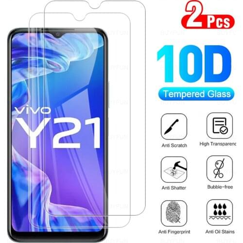 2Pcs 10D Tempered Glass For Vivo Y21 Clear Protective Glass Case For Vivo Y21 Vivi Y 21 21Y 6.51" Screen Protective Film Cover