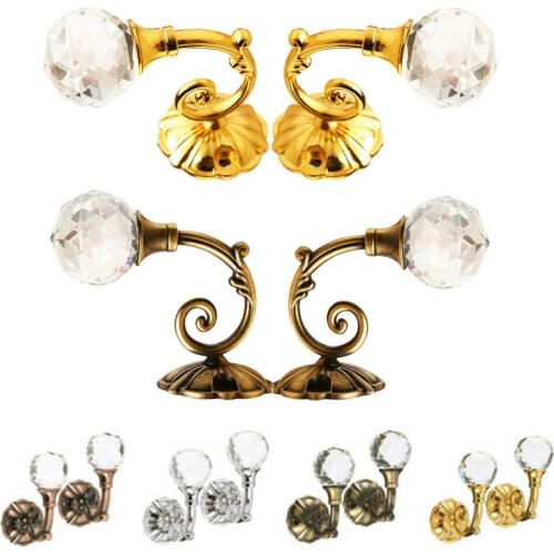 2pcs Large Curtain Holdback Wall Tie Back Hooks Metal Crystal Glass Curtain Holdback Wall Tie Back Hanger Holder Drop Shipping