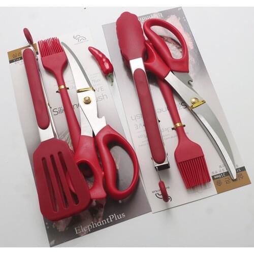 304 Stainless Steel Food Tongs Kitchen Tongs Bread Tongs Steak Tongs Silicone Anti-scalding Barbecue Tongs Barbecue Scissors Set