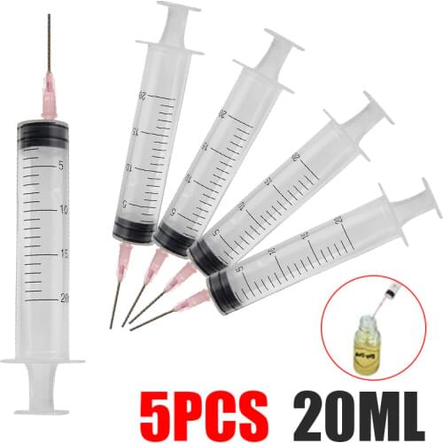 5Pcs 20ml Syringe Injector with Needles Liquid Vaporizer Spraying Rubber Pistons Measuring Syringe Tools