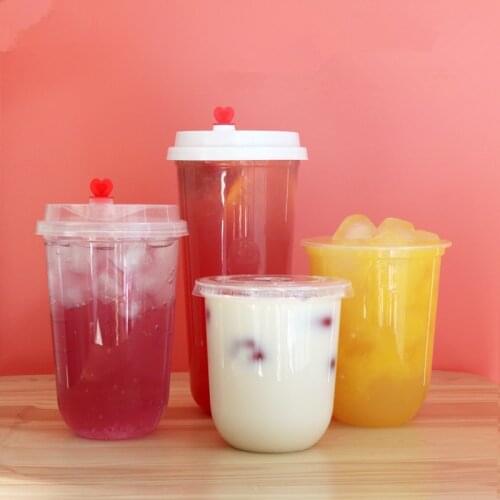 50pcs Transparent disposable cups party birthday BBQ picnic favor thick cold drink plastic cup 360ml package cups with love lid