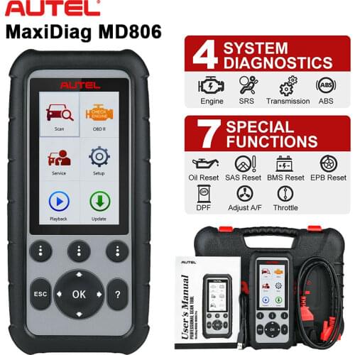 Autel MD806 Automotive Car Diagnostic Scanner with ABS and SRS, Transmission, Engine. Work with EPB, Oil Reset, DPF, SAS and BMS