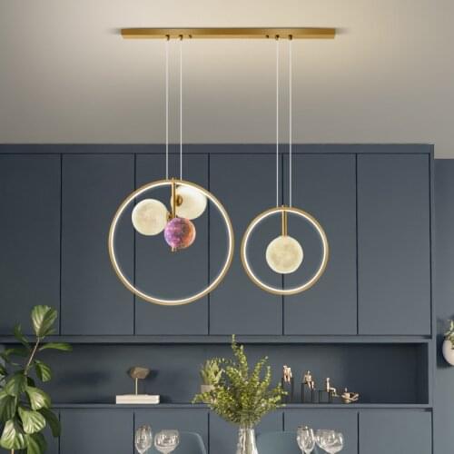 White Planet Pendant Lights Gold Black Metal Ring Bar Restaurant Bedside Pendant Lamp G9 LED Strip Dropshipping Special Hanglamp
