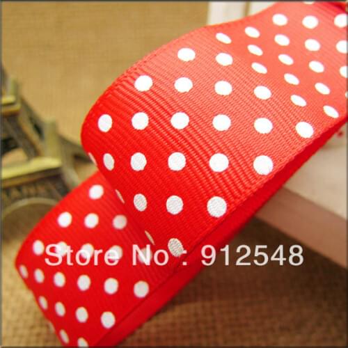Free shipping,red ribbon with white dot,Size 1" (25mm) Solid Grosgrain Ribbon Satin Ribbons,yd003