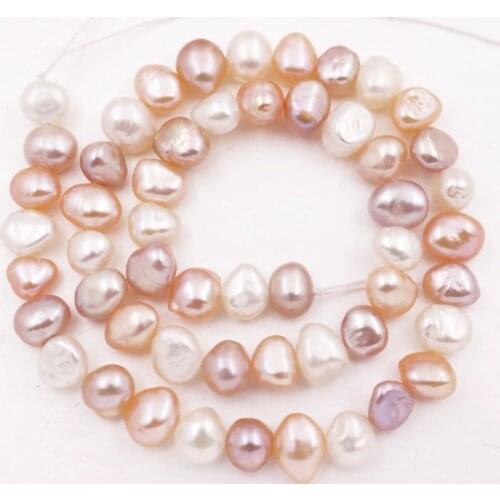 7mm-8mm Freeform Natural White Pink Purple Pearl Loose Beads Jewelry Making 14"