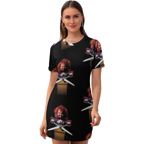 Chucky Dress Short Sleeve Vintage Spandex Bodycon Ladies Printed Social Fashion One-Piece
