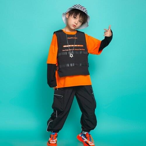 Kid Hip Hop Clothing Sleeveless Jacket Top Vest Sweatshirt Streetwear Tactical Cargo Pants for Girls Boys Dance Costume Clothes