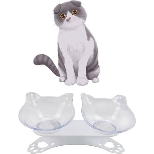 Double Cat Bowl With Raised Stand Cat Food Cat Feeder Non-slip Food Bowl With Raised Stand Cat Dog Feeding & Watering Supplies