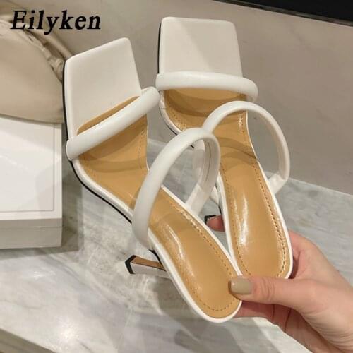 Eilyken 2021 Summer Women Slipper Thin High Heel Ladies Sandals Shoes Narrow Band Brand Design Slides Open Toe Outdoor Pumps
