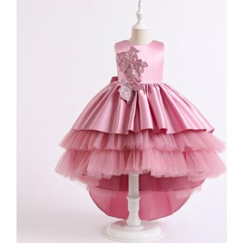 Elegant Tailing Fluffy Baby Dress Sequins Applique Flower Girls Dress For New Years Kids Girl Christmas Wedding Party Dresses
