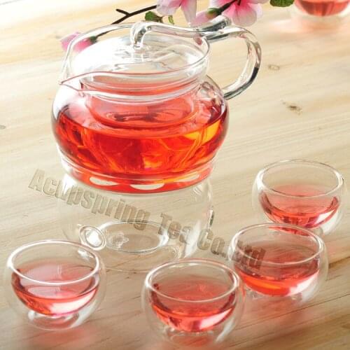Elegant 500ml Glass teapot with infuser/filter+ 4/6 Cups + Warmer+candle,tea set for brew herbal/flower/black/puer/bloom tea