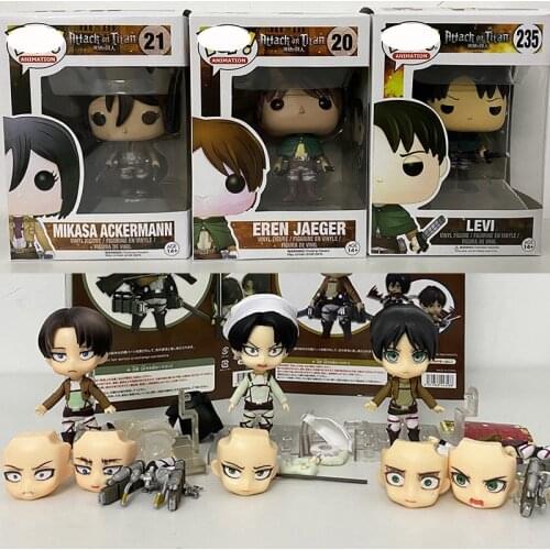 Attack on Titan Levi Action Figure Kawaii #235 Mikasa Ackerman #21 Eren Yeager Figure Armin Arlert Hanji Zoe Sasha Braus Toys
