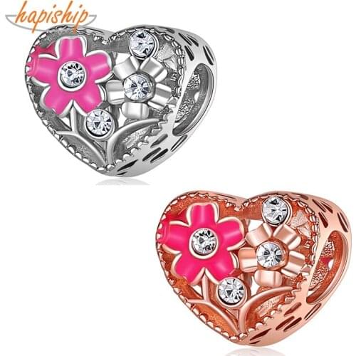 Hapiship New Original Daisy Fashion Sweet Romantic Heart Flower CZ Charm Beads Fit Bracelet Female DIY Jewelry Making CZ050