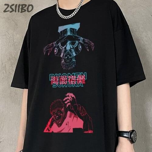 Harajuku Anime Mens tshirt Jujutsu Kaisen Print Gojo Satoru Yuji Itadori Cotton Short Sleeve T-Shirt Hip Hop Male Streetwear Top