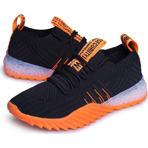 Big Size Summer Hard-wearing Running Shoes for Men Socks Sneakers Sport Shoes Women Sports Shoes Balck Orange Knit Basket E-1087