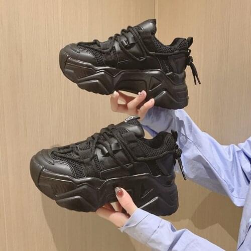 2021 Fashion Platform Sneakers Women High Heels Casual Mesh Footwear Ladies Cool Black White Flats Shoes For Women Comfot Hot