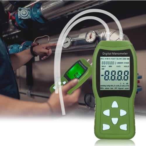 Manometer Digital Air Pressure Meter 12 Unit Dual Port Differential Pressure Gauge HVAC Gas Pressure Tester Large LCD Backlit