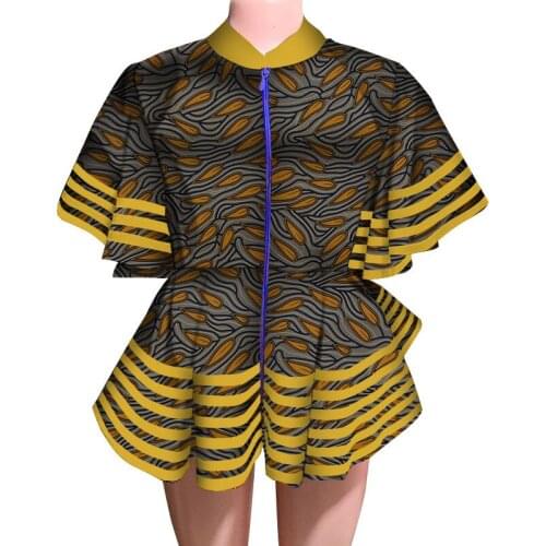 Fashion African Clothes for Women Jumpsuits with Zipper Ruffled Short Sleeve Women Africa Wax Print Clothing Bazin Riche WY4864