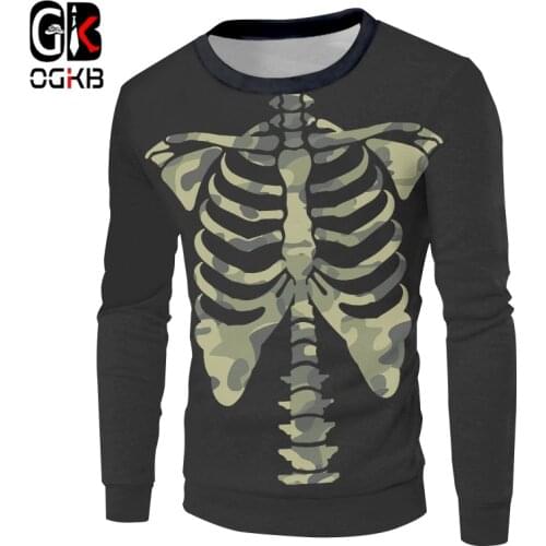 OGKB 3D Printed Man Creative Interesting Casual Pullover Camouflage Skeleton Mens Large Size Black Sweatshirt 6XL