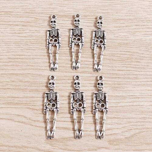 20pcs 9*39mm Antique Silver Color Skeleton Skull Charms for Jewelry Making DIY Handmade Necklaces Earrings Crafts Accessories