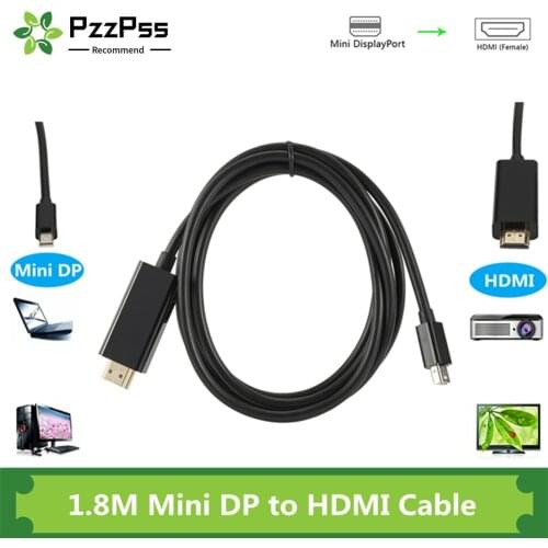PzzPss Mini DP to HDMI-compatible Cable 1.8M Male to Male Mini Displayport to HDMI-compatible Adapter for Macbook TV Project