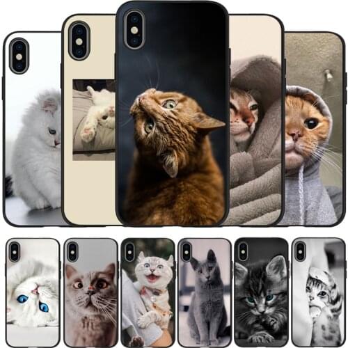 Cute Cat black Silicone Phone Case For iPhone 12 XR XS Max 5 5S SE 2020 6 6S PLUS 7 8 X 11Pro Max 11 Cover