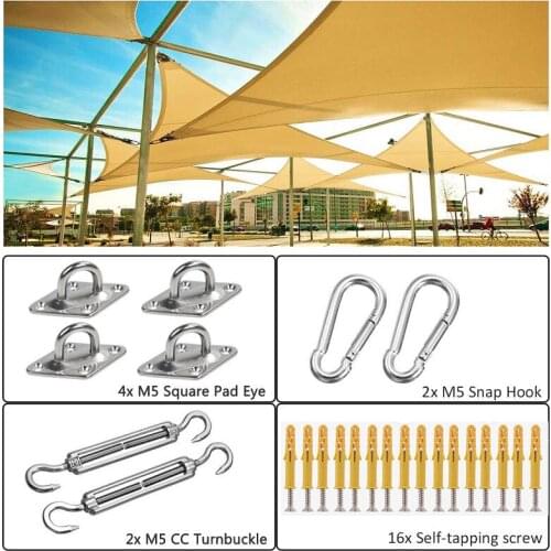 Sun Shade Sail Canopy Accessory 24pcs/set 304 Stainless Steel Outdoor Awning Hardware Kit Turnbuckle Pad Eye Hook Screws