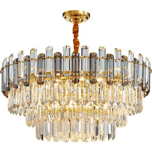 Golden modern chandelier lighting for living room luxury round crystal lamp home decoration chain E14 led cristal light fixtures