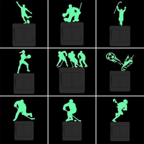 Sport Player Luminous Switch Sticker Glow in the Dark Wall Sticker DIY Home Decor Rugby/Ice Hockey/Lacrosse/Basketball/Ball Kick
