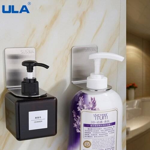 ULA Stainless Steel Wall Mount Soap Shower Gel Dispenser Bottle Holder Hook Hanging Hanger Rack Bathroom Kitchen Organizer