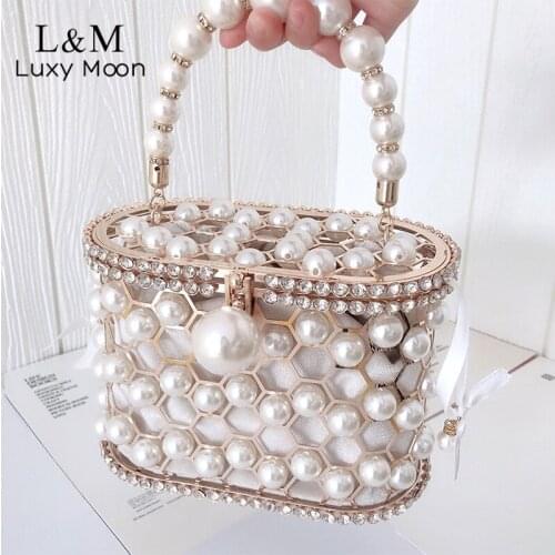 Pearl Beaded Evening Bag For Women Rhinestone Luxury Designer Lady Hand Bag Clutch Purses And Handbags Basket Shoulder Bag X559H