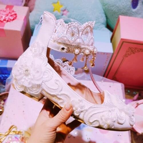 Spring lace elegant tassel flowers sweet white flat bridal wedding shoes banquet dress all-match fashionable womens single shoe