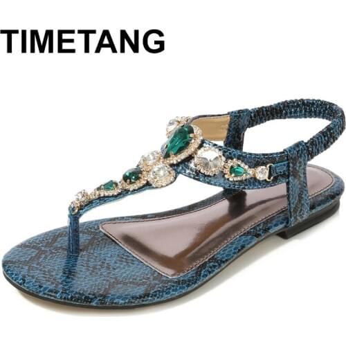 TIMETANG Women Beach Sandals Summer Flat Shoes Woman String Bead Design Rome Sandals Female Fashion Slip-on Shoes Girls Footwear