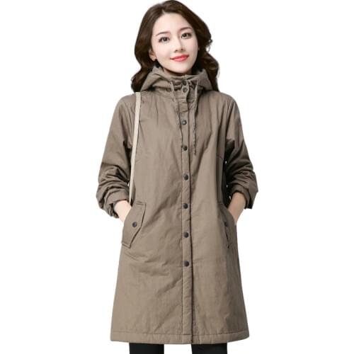 Womens Parkas Casual Outwear Autumn and Winter Hooded Coats fashion Cotton Jacket Women Solid color Single Breasted Coats