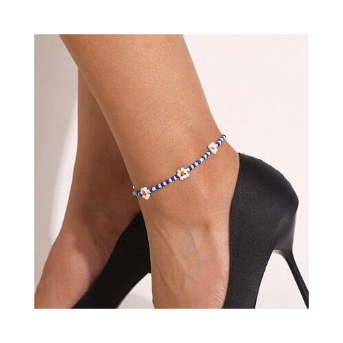 Flower Anklet Bracelet Women Fashion Colorful Seed Beads Chain Charm Bracelet On The Leg Boho Jewelr