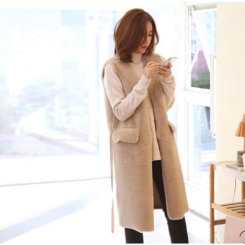 2 side wear 2020 autumn winter women Korean fake suede leather vests long faux lamb wool loose shearling waistcoats A319