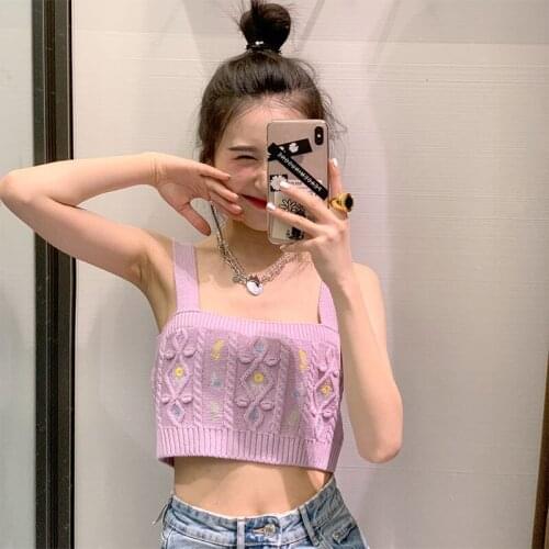 Women Corset Tops Summer Sexy Womens Embroidery Short Purple Knitted Vest Camisole