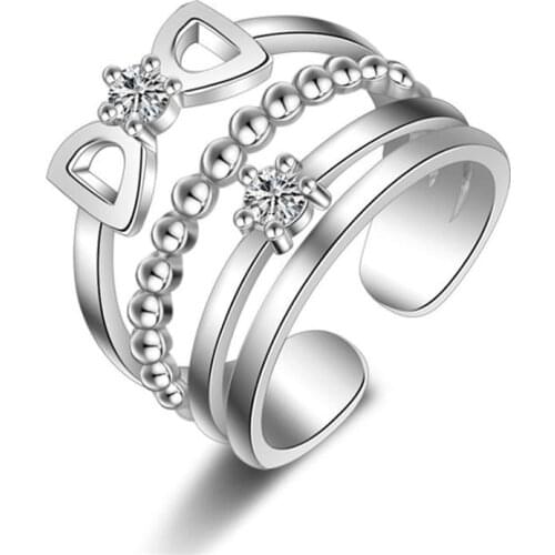 KOFSAC 2018 Hot Sale 925 Sterling Silver Rings For Women Engagement Wedding Jewelry Sweet Bowknot Shining Zircon Open Size Ring