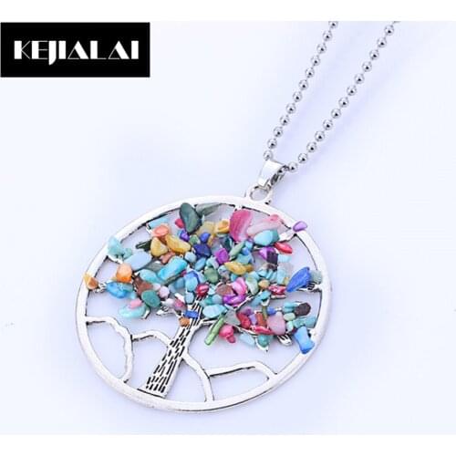 2017 Fashion Necklace Wisdom Tree Charm 7 Chakra Reiki Healing Tree of Life Pendant Necklace Natural Stone Crystal Women Jewelry