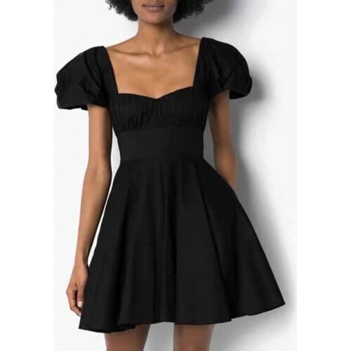 Puff Sleeves Fashion Back Bow Lady Party Dress Streetwear Summer Square Neck Lady Short Dress Vestido Clothing