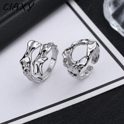 CIAXY 925 Sterling Silver Irregular Tin Foil Rings for Women Personality Adjustable Ring Female Fashion Jewelry