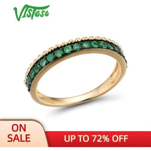VISTOSO Gold Rings For Women Genuine 14K 585 Yellow Gold Ring Sparkling Luminous Emerald Luxury Engagement Rings Fine Jewelry