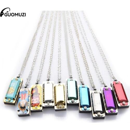 1pc Mini 4 Hole 8 Tone Harmonica Metal Necklace Design Chain Toy Gift Color Randomly