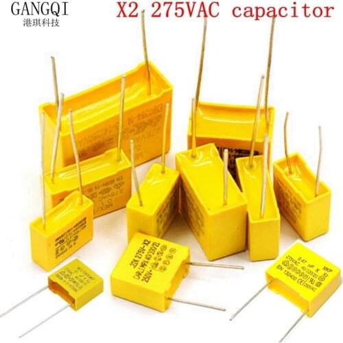 10pcs 275VAC capacitor X2 series 0.001UF ~ 1UF Polypropylene film capacitor 0.1UF 0.15UF 0.22UF 0.33UF 0.047UF 0.47UF 0.068UF