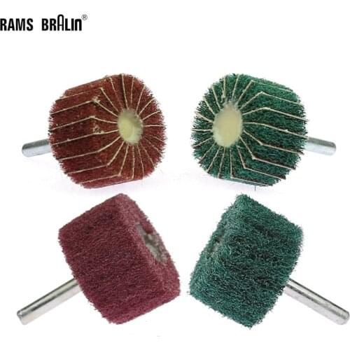 10 pieces 6mm shank Mounted Non-woven Scouring Mop Polishing Brush Flap Wheel for Drill Power Tools