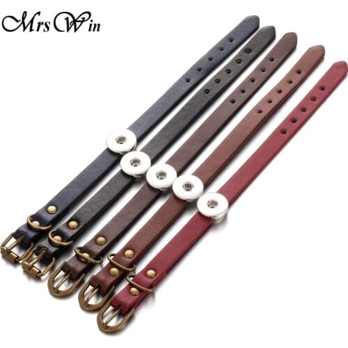 10pcs/lot New Snap Jewelry for Women Simple Winding Black Brown Leather 18mm Metal Snap Button Bracelet Leather Bracelets