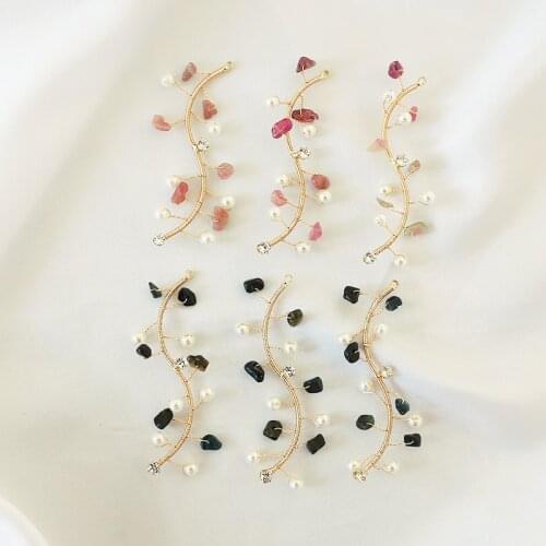 2pcs pearl copper wire winding Earrings For Women irregular small gravel s-shaped single hanging powder crystal diy accessories