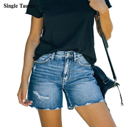2021 Summer Womans Jeans Shorts Fashion Streetwear Casual Vintage Distressed Booty Denim Shorts Chores Para Mujer