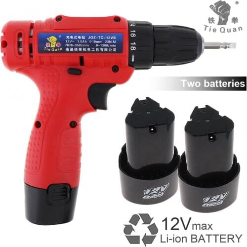 AC100 - 240V 12V Electric Drill/Screwdriver with 2 Li-ion Batteries and Rotation Adjustment Switch for Handling Screws/ Punching